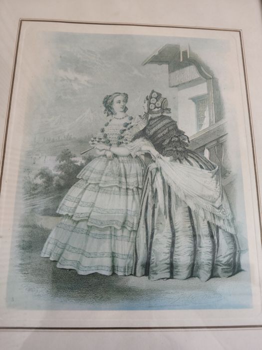 Quadro gravura muito antigo damas  vitorianas