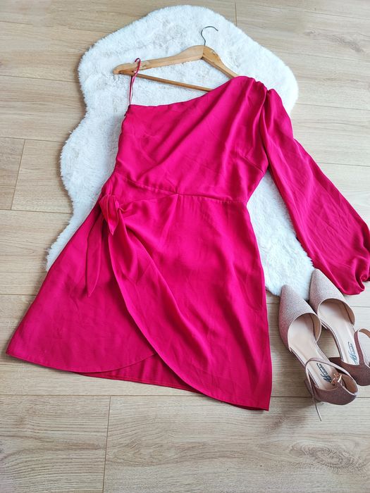 Cudna malinowa sukienka S36 wesele chrzciny komunia