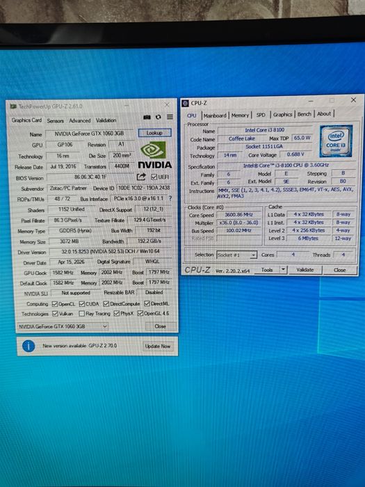 Продам Компьютер / I3 / GTX  1060/ 16GB / NVME / Windows 10