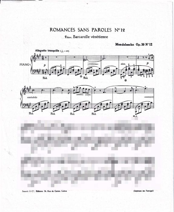 PIANO: Mendelssohn - 2 Barcarolles Vénétiennes - Partiruras - Ed. Sassetti