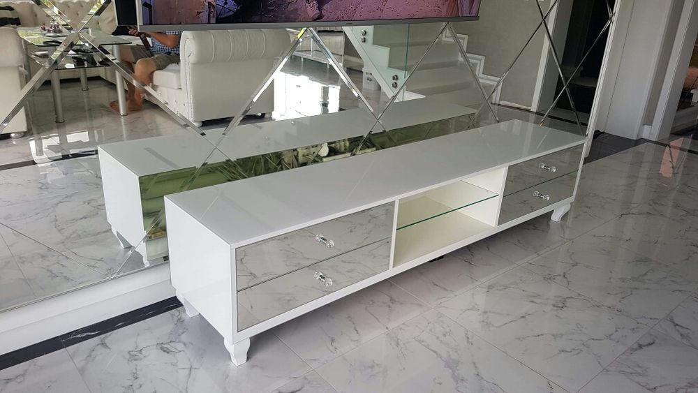 Stolik Rtv lustrzany ze szkła, z lustra, bialy, glamour,  OKAZJA!!!