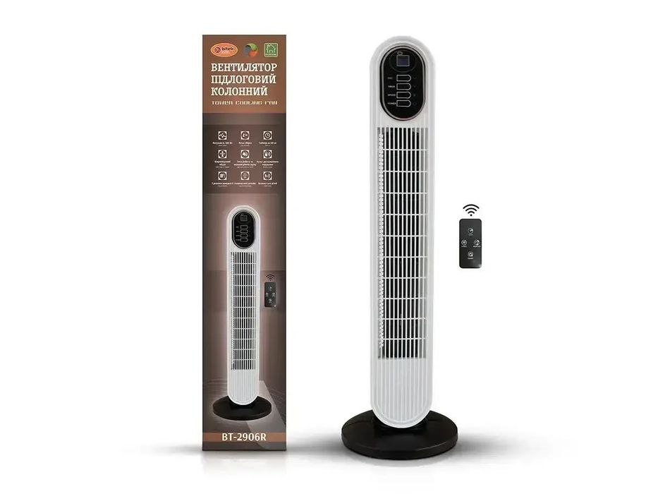 Вентилятор підлоговий колонний з пультом Tower Cooling Fan 500Вт BITEK BT-2906R напольные вентилятор