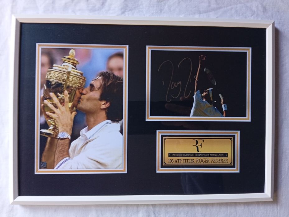 Moldura Tênis Roger Federer Champion Legend com Autógrafo (A4)