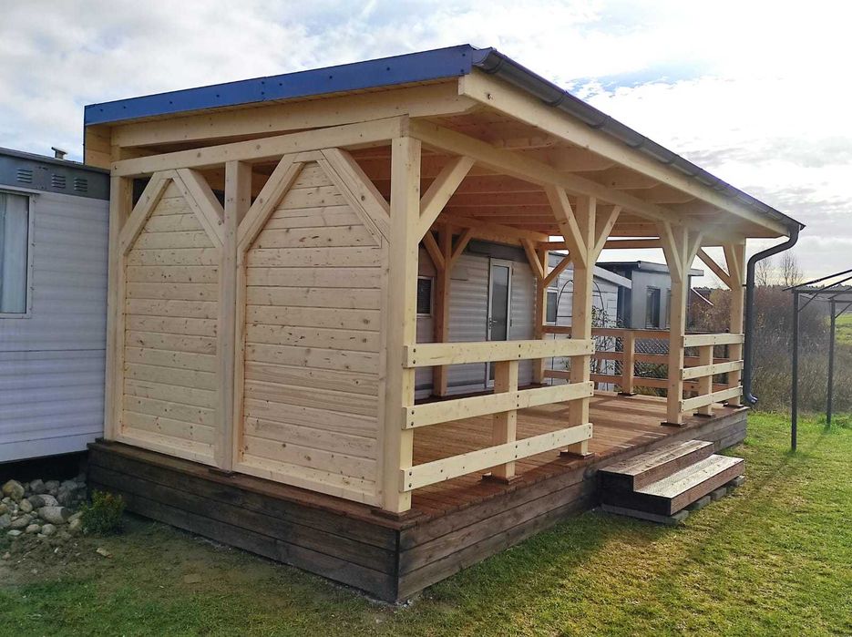 taras, wiata, zadaszenie, domki, garaż drewniany.