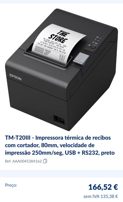 Epson TM-T20III - Impressora térmica de recibos com cortador