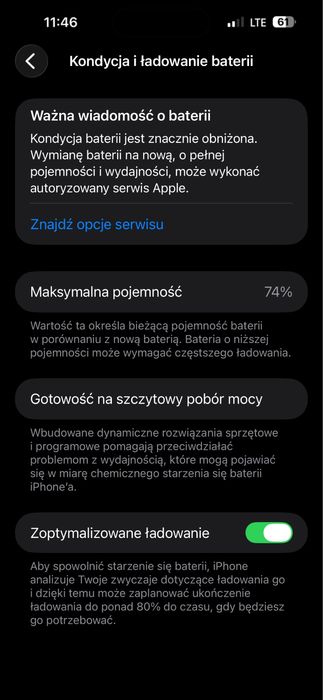 Iphone 14 ProMax 74% Kondycji Bateri