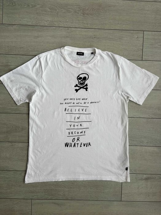 Чоловіча Футболка Дізель Diesel Skull Size L Л Розмір Біла Майка З Графічним Принтом У Вигляді Черепа Та Зухвалим Написом Джерсі Оригінал