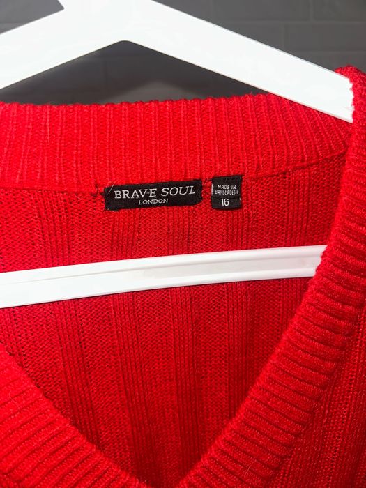 sweter czerwony Brave Soul r M 38 damski z dekoltem sweterek