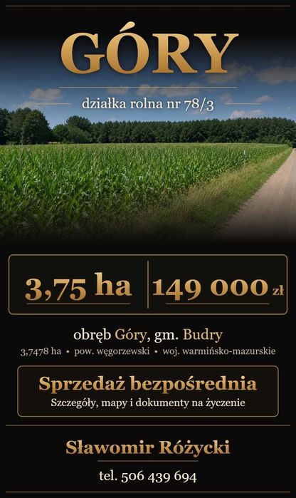 Góry, gm. Budry – działka 3,75 ha – nr 78/3 – 149 000 zł