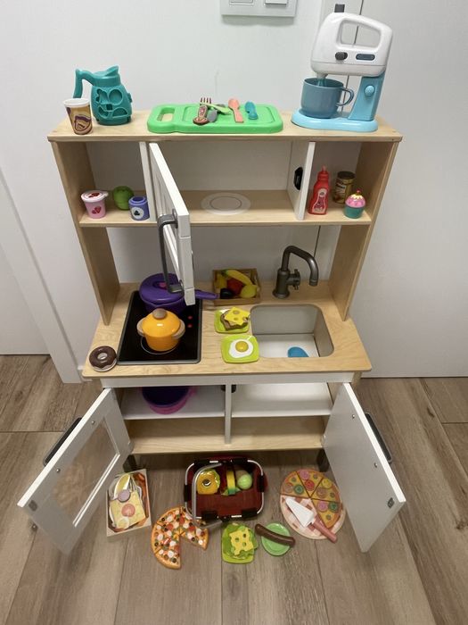 Drewniana kuchnia dla dzieci | DUŻY KOMPLET | podświetlana
