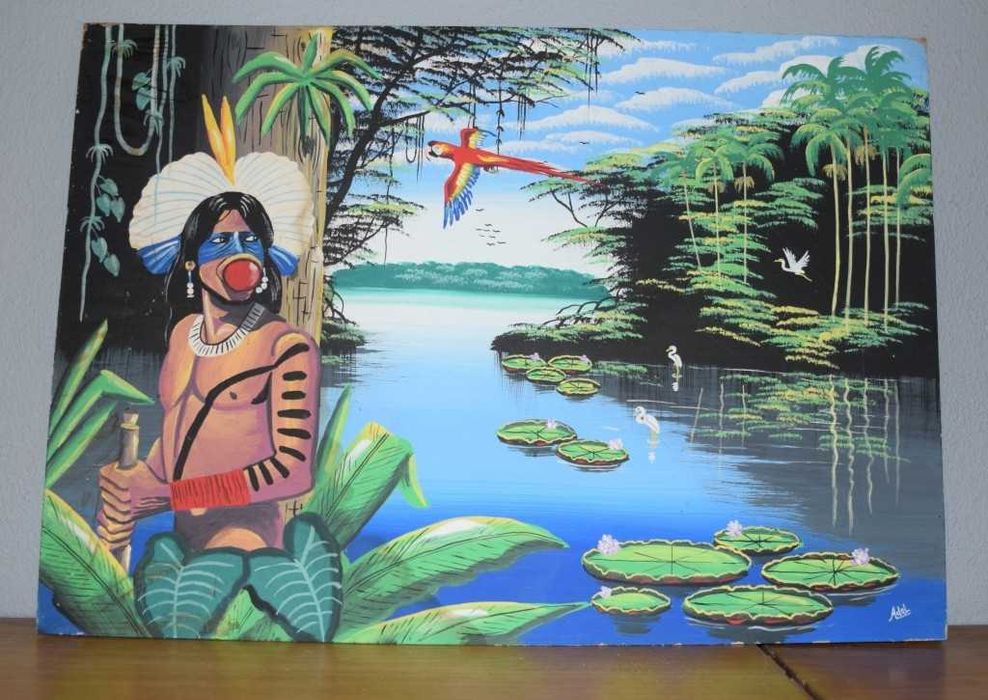 Quadro pintado pelos índios da Amazónia brasileira (assinado pelo autor)