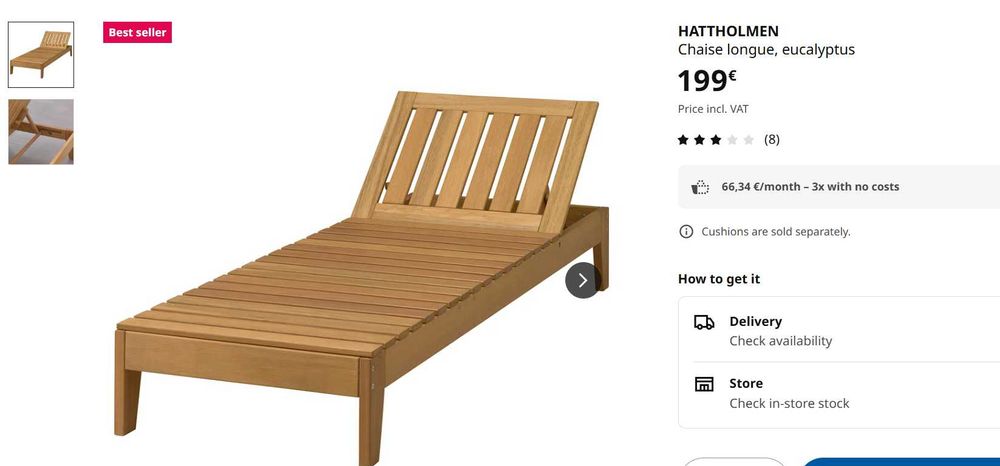 Garden Sunbed Natrual Wood