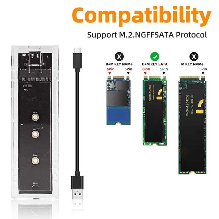 внешний карман картридер накопителей SSD M.2 SATA NGFF to USB 3.1