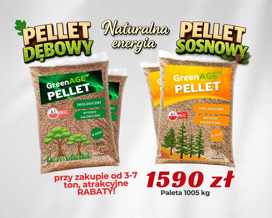 Ekologiczny PELLET Drzewny - Dębowy / Sosnowy Worki 15 KG - 1005KG
