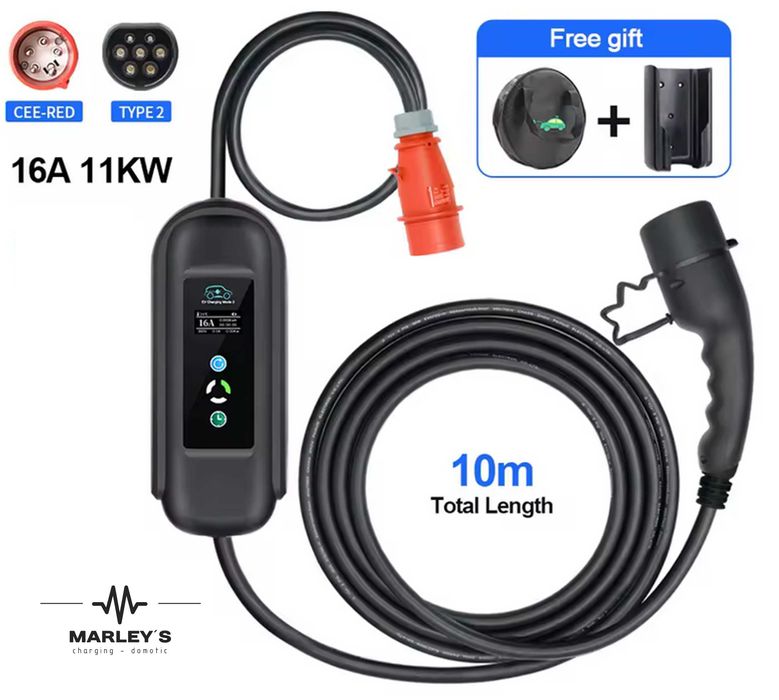 Carregador Portátil 11 kw - 16A - TRIFASICO - 10 METROS DE CABO