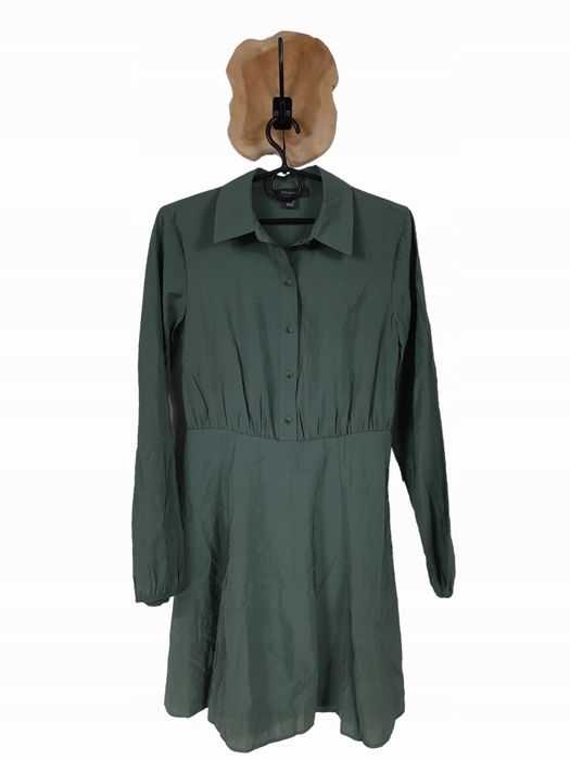Sukienka rozkloszowana Primark 32 XXS z kołnierzykiem khaki