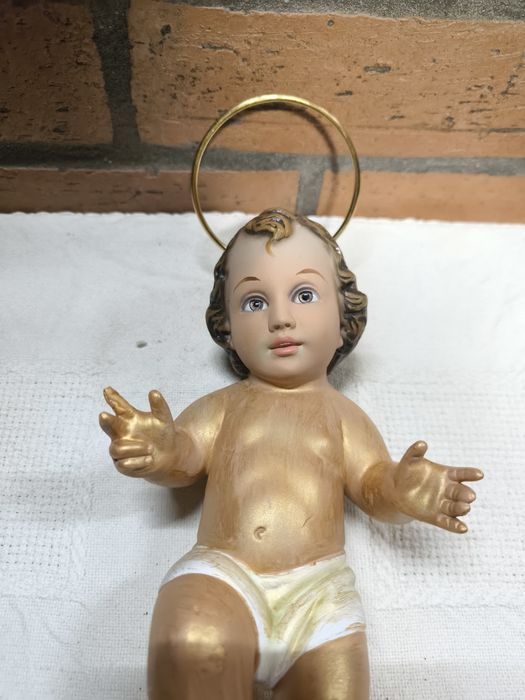 Estatueta Menino Jesus com Auréola Metálica