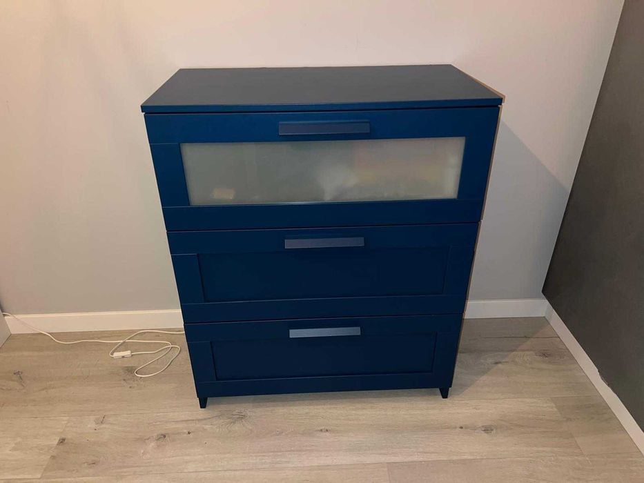 Komoda BRIMNES, 3 szuflady, niebieska/szkło matowe, 78x95x46 cm