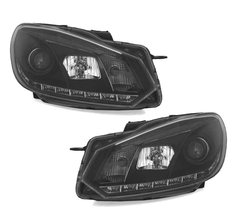 FARÓIS FRENTE DRL VOLKSWAGEN VW GOLF 6 08-12 FUNDO PRETO