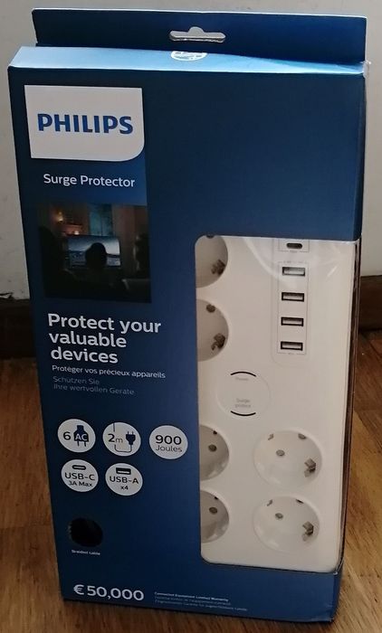 Extensão elétrica Philips 6 tomadas+5USB 2MT- nova, 3 anos de garantia