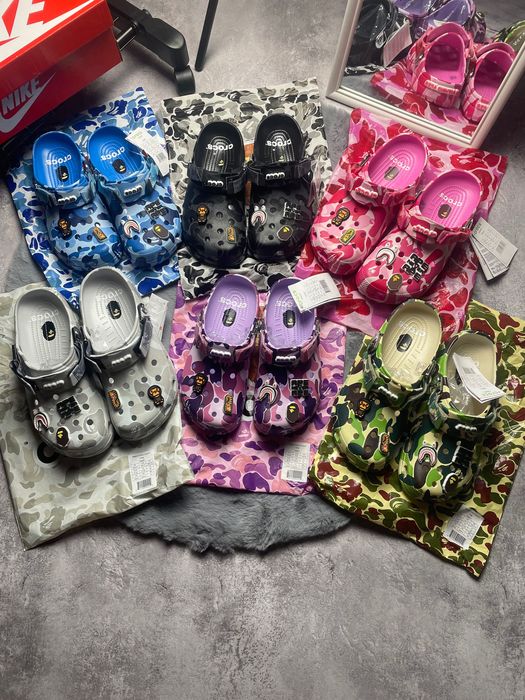 ‼️РОЗПРОДАЖ‼️ Crocs x Bape | Чорний, сірий, зелений, рожевий, синій, фіолетовий | Розміри 36–45
