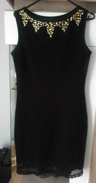 Czarna, siateczkowa sukienka z ozdobami Calzedonia S/M