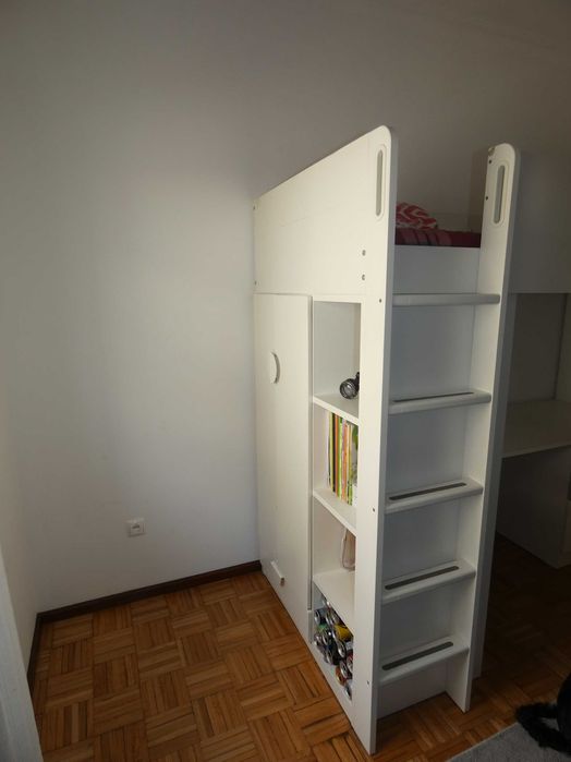Cama Alta com Secretária e Estante – Ideal para Criança ou Adolescente