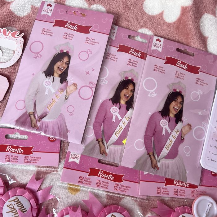 Cały zestaw bride to be przypinki okulary papierowe akcesoria wyprzeda