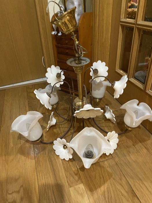 Candeeiro de teto com 5 lampadas E14 feito a mao e um de aplique