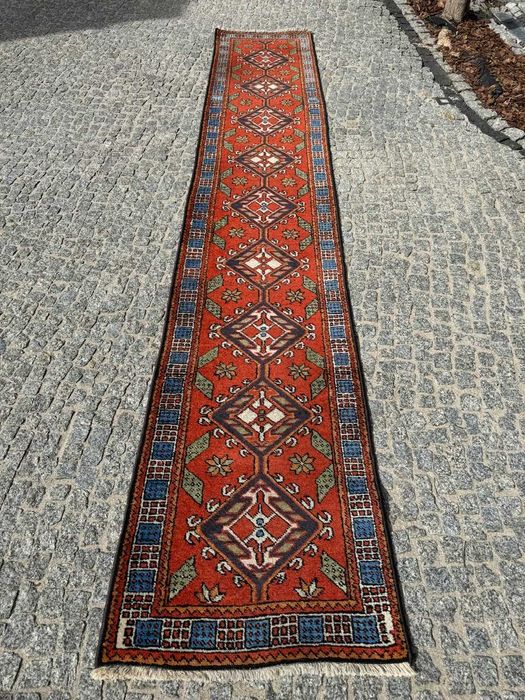 Wełniany chodnik dywan perski r.tkany Iran Hamadan 390x68 gal. 7 tyś