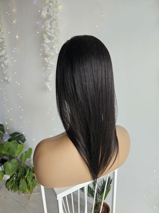 Mini topper tupet mono baza Lucy włosy naturalne 50cm czarny kolor