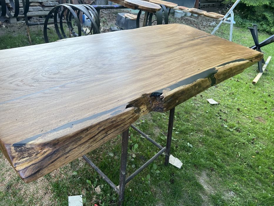 Stół LOFT jednolity blat DĘBOWY grubość 6 cm 180x80-90cm