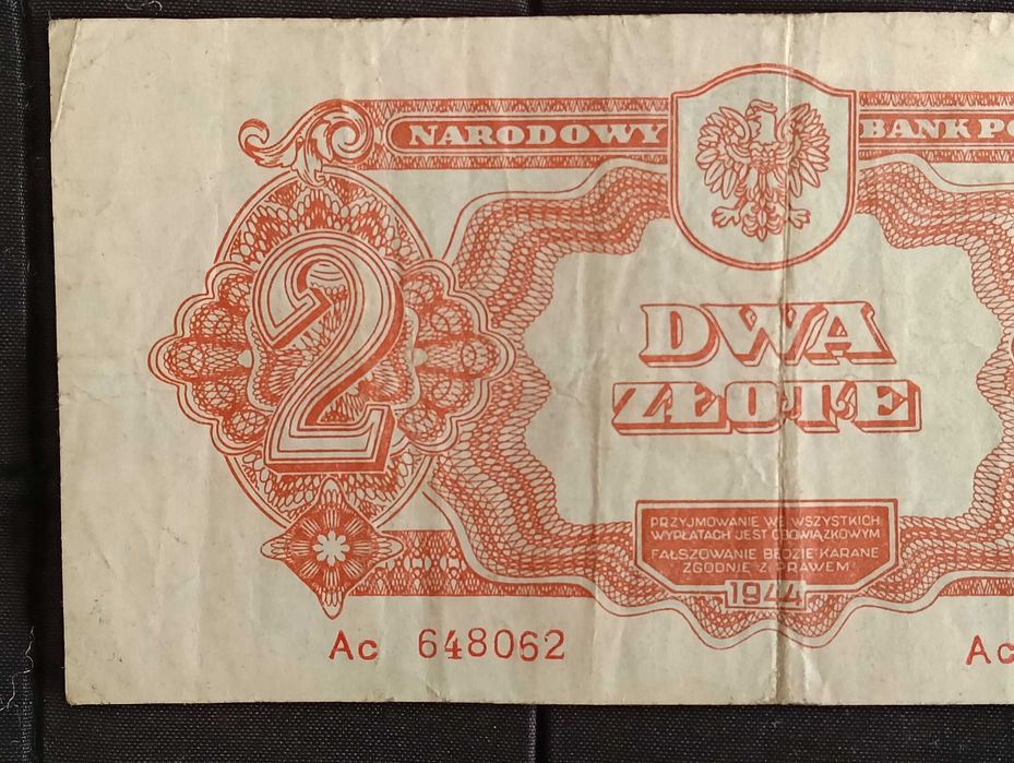 2 złote 1944, banknot, Polska, seria Ac, obowiązkowym