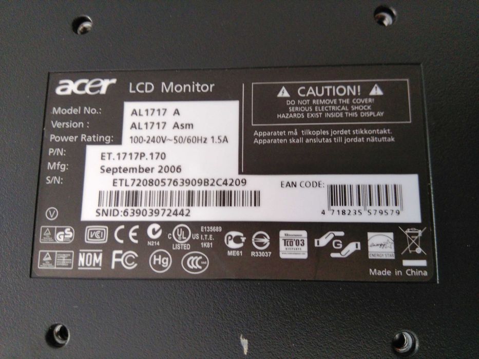 Monitor 17" LCD, Acer AL1717
