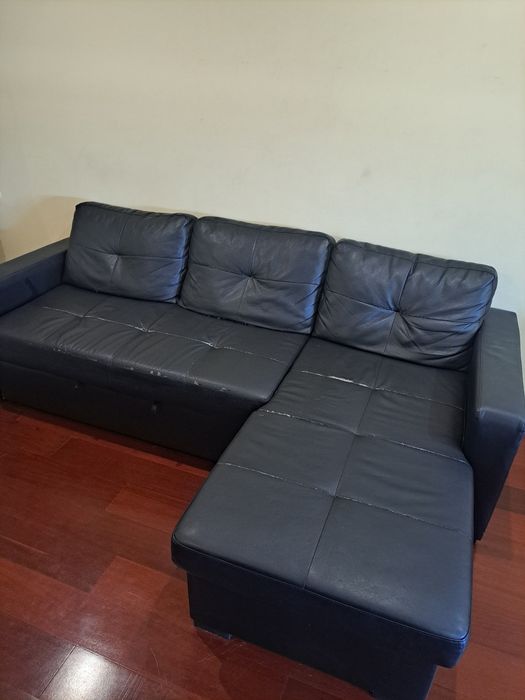 Sofá cama 3 lugares chaise Ikea preto