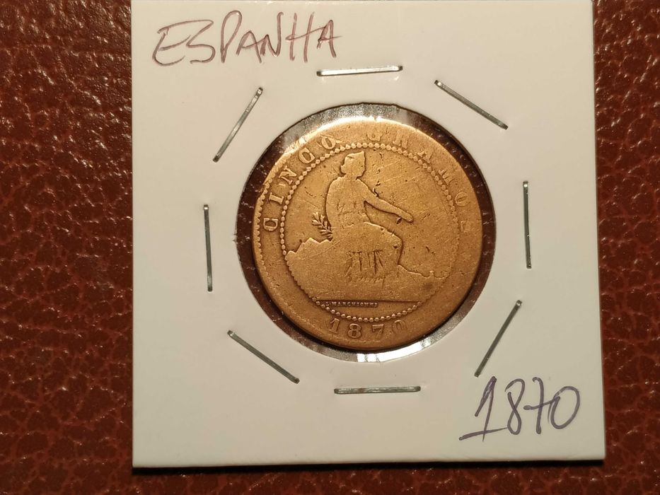 318 Espanha - moeda de 5 centimos de 1870