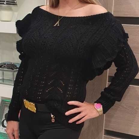 Sweter ażurowy czarny OSB0004