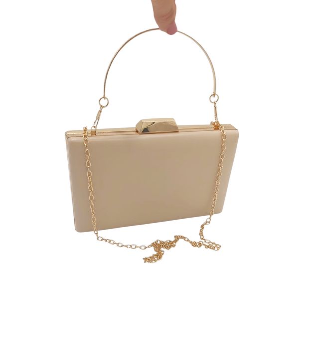 Torebka damska wizytowa puzderko beż ze złotym