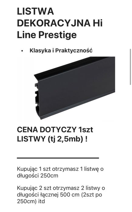 10xListwa przypodłogowa CZARNY MAT HiLine Prestige Cezar, krycie 22 mm