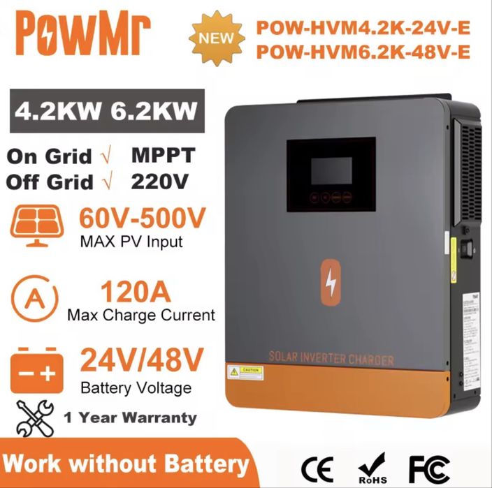 Сонячний гібридний інвертор PowMr 48v, 6.2 KW