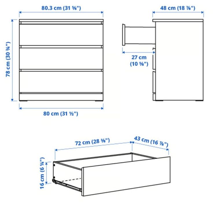 Komoda IKEA MALM 3 szuflady, biały połysk