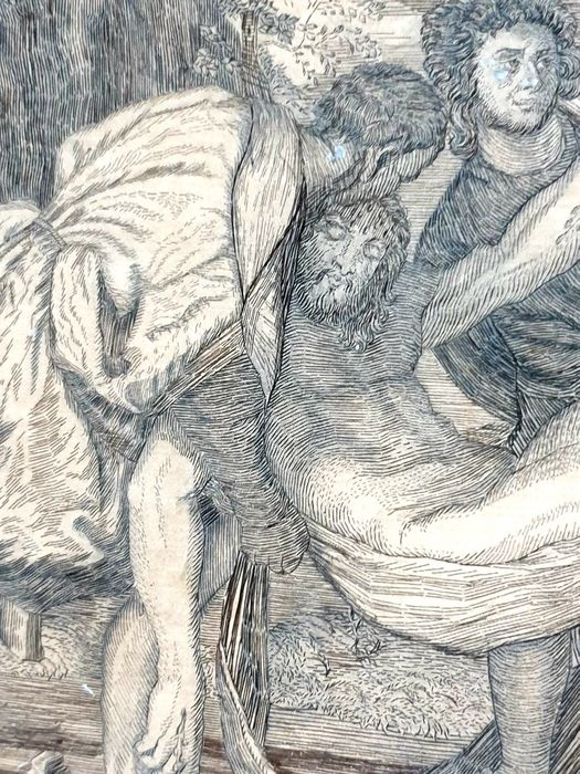 Maravilhosa antiga imagem bordada de cabelo "A sepultura de Cristo"