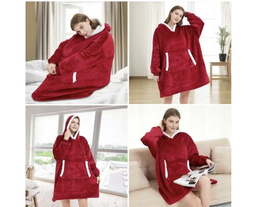 Koc Bluza Oversize Długa Ciepła Koc Damska z Kapturem Dzień Kobiet