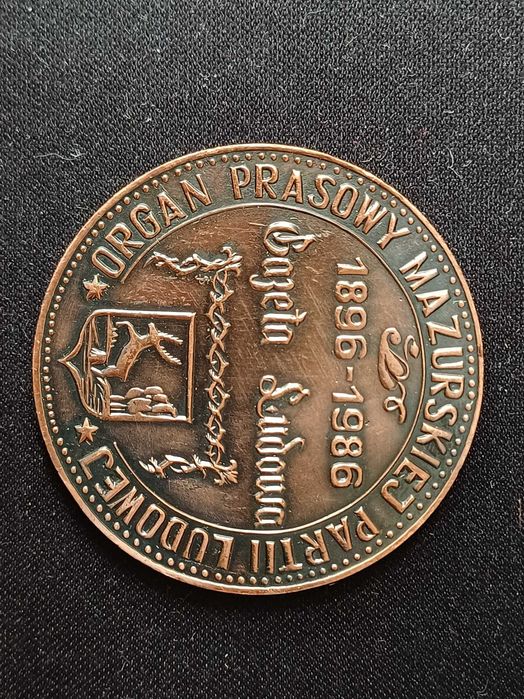 Medal: Mazurska Partia Ludowa Ełk 1896–1986 - w etui