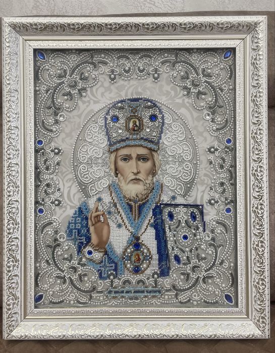 Ікона Миколай Чудотворець бісером