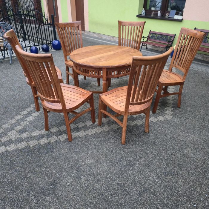 Komplet tekowy stół i 6 krzesł