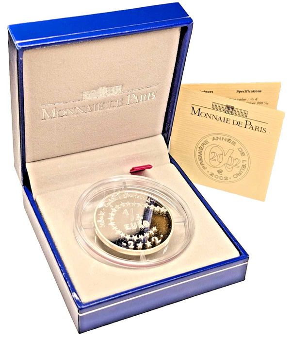 Moeda 1/4 euro francesa, em prata, do ano 2002 com certificado