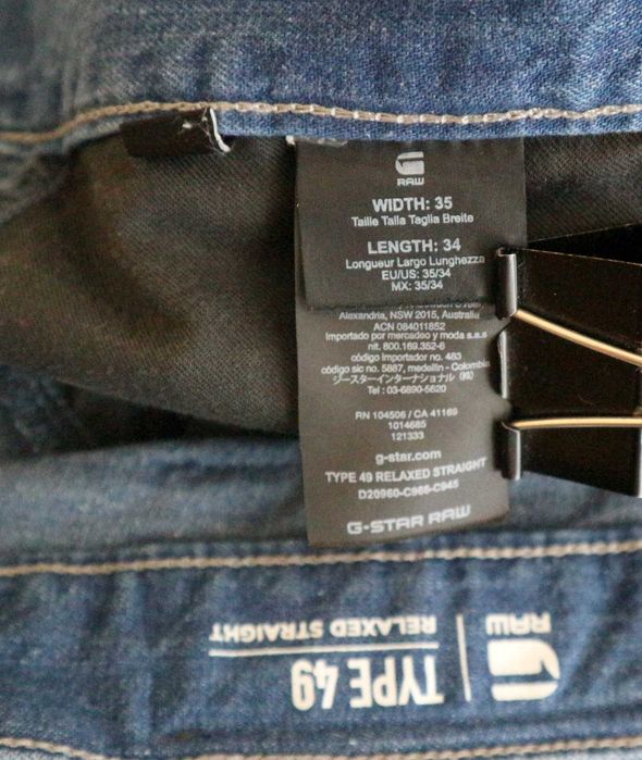 G-Star Raw Type 49 Relaxed Straight spodnie jeansy W35 L34 pas 2 x 48 cm