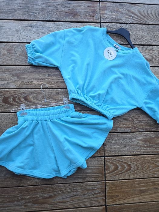 Nowy komplet dresowy szorty spodenki krotka bluza turkusowy