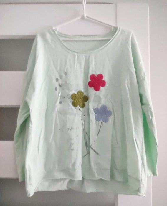 Bluzka damska 48 miętowa tunika oversize
